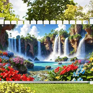 Waterfall Garden Backdrop Nature Landscape Backdrop Blue Sky Greenery Background Cloth Scenic Tapestry Wall Hanging Photography Background Polyester Fiber Garage Door Garden Party Wedding Event Decor Studio Prop Outdoor Wall