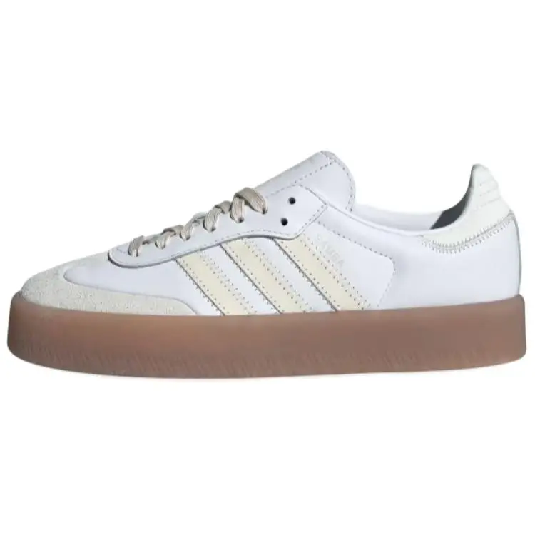 Adidas Women's Sambae Leather Sneaker - Wonder White, Comfy Gum Rubber Sole, Classic Retro Striped Athletic Casual Sports Footwear (6 UK, 6.5 US, 7 US)