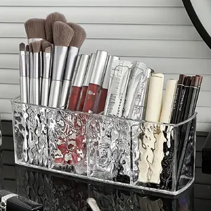 1 Pack Large Capacity Acrylic Cosmetic Organizer, Spacious 4 Compartments, Unique Wave Design, Multi Compartment Design, Stylish Durable Makeup Storage Box for Lipsticks & Skin Care