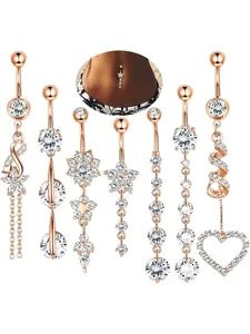 Women's Elegant Artificial Zircon Decor Belly Button Rings, Trendy Exquisite Belly Piercing Jewelry, Chic Body Jewelry for Party Decor