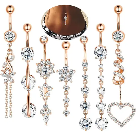 Women's Elegant Artificial Zircon Decor Belly Button Rings, Trendy Exquisite Belly Piercing Jewelry, Navel Piercing Jewelry, Chic Body Jewelry, Body Jewellery for Party Decor