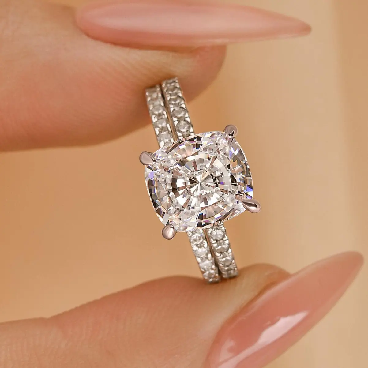 Effinny Stunning 3.0ct Cushion Cut Wedding Ring Set in 925 Sterling Silver, 5A Grade Cubic Zirconia Promise Set for Birthday, Daily, Anniversary, Wedding, Travel, Adults