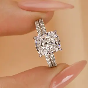 Effinny Stunning 3.0ct Cushion Cut Wedding Ring Set in 925 Sterling Silver, 5A Grade Cubic Zirconia Promise Set for Birthday, Daily, Anniversary, Wedding, Travel