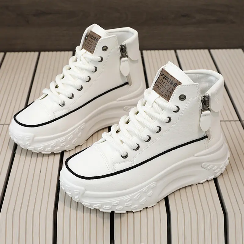 Ubetif Ladies' And Ankle Boots, Casual Shoes With Zipper Design, High Cut Thick Sole, Versatile And Comfortable, Student Shoes.Fashion Trendy Versatile Solid Color High Top Women's Shoes, Casual Comfortable Thick Soled Women's Shoes