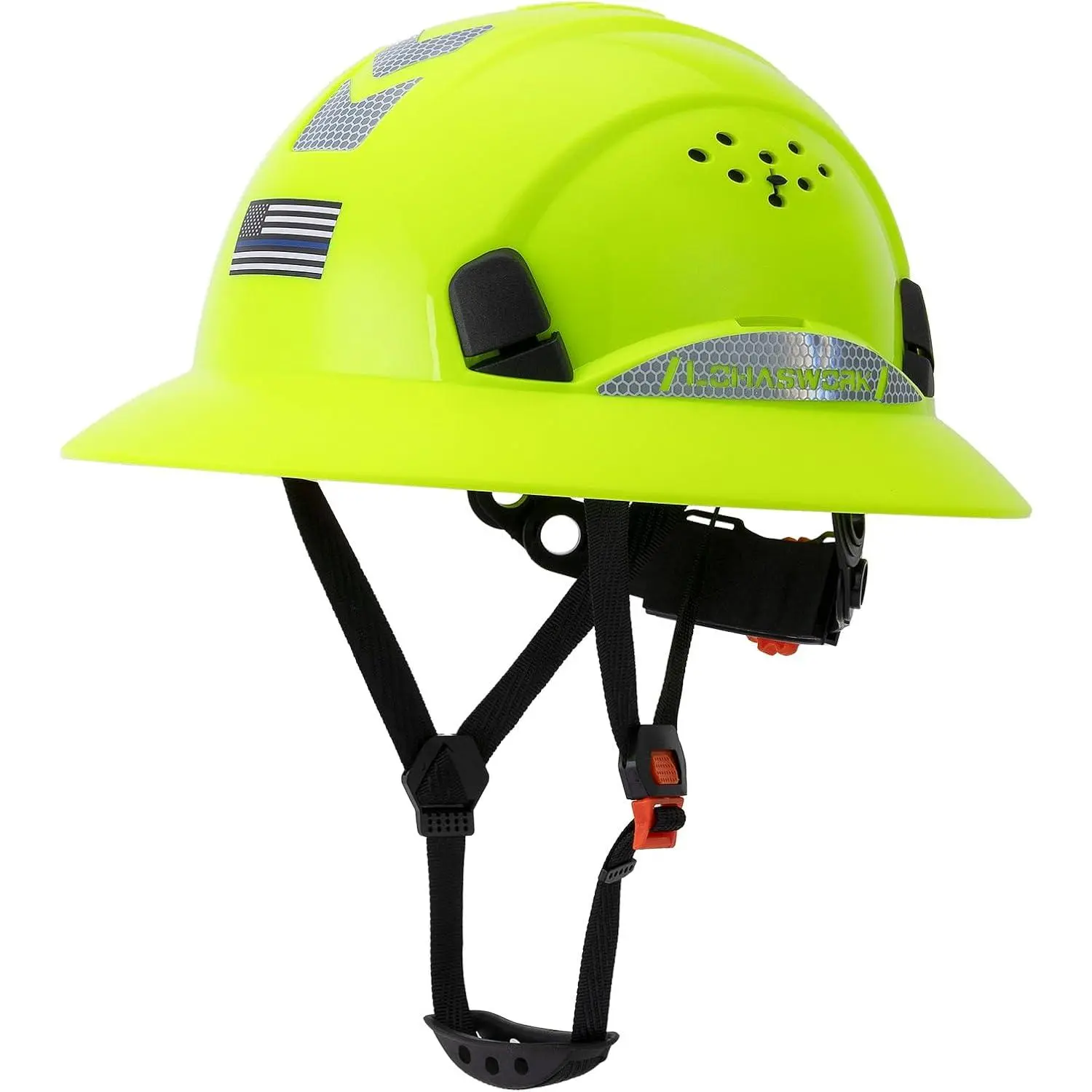 Vented Full Brim Hard Hat with Reflective Stickers, 6-Point Suspension Adjustable Strap, Strong ABS Construction - All-Round Head & Face Safety Gear for Factory, Roofing Work