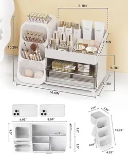 Makeup Organizer with Drawers, Skincare Organizer (Large Size Thick), Storage Box Cosmetic Display Cases, Make up Organizers for Vanity, Dresser, Desk, Kitchen, Countertop (White)