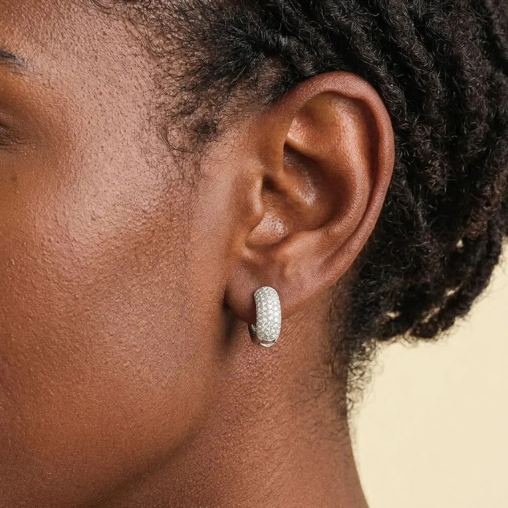 Hoop Earrings for Women 14K Gold Plated Iced Out Silver Huggie Earrings for Men Hypoallergenic Cubic Zirconia Earrings