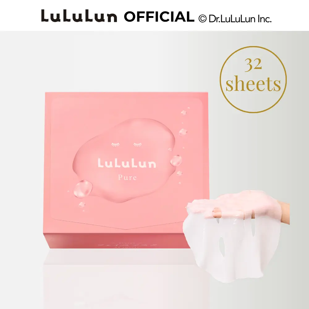 Lululun PURE Daily Hydrating Face Mask | 32 Sheets | Japanese Sheet Mask Gentle Lightweight