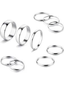 10 Pcs Knuckle Rings Set Stainless Steel Ring Simple Smooth Finger Stackable Rings Set for Women Plain Band Rings