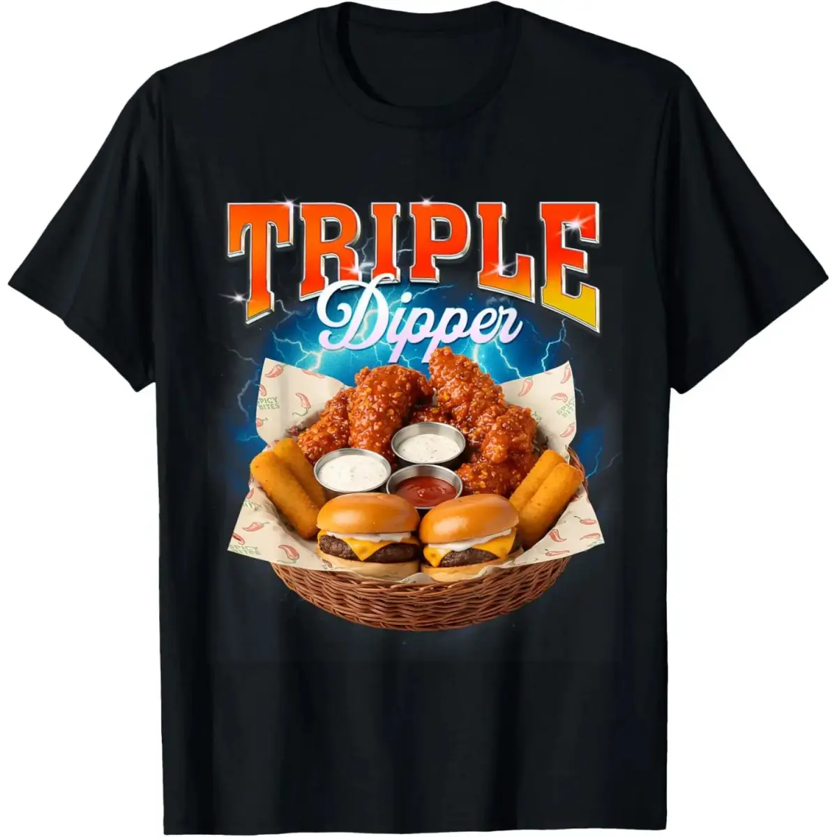 Men's Short-Sleeve T-Shirt - Fast Food Hamburger Chicken Nugget Triple A Dipper Print, Classic Casual, Breathable, Comfy Relaxed Fit Tshirt, Shortsleeve, Round Neck, Tee, Soft, Menswear, Fabric, Breathable Fabric, Top, Short Sleeve Tee, Reinforced Stitch,