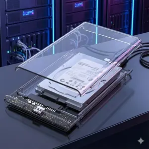 2.5" USB 3.0 SATA External Hard Drive Enclosure, Tool-Free Portable SSD HDD Case for 7mm/9.5mm Drives, High-Speed Data Transfer, Transparent Design.