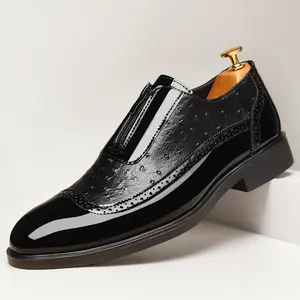 Men's Ostrich-Embossed Zipper Loafers, Brogue Formal Dress Shoes58096