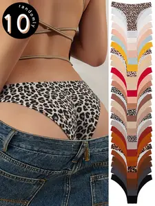 Random 10-Piece Set Seamless Women's Triangle Bras, Plain & Leopard Patterns, Soft Breathable Fitted Everyday Design for All Seasons