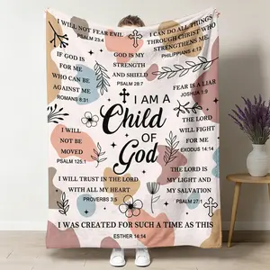 Cozy Throw Blanket - Floral Prints, "I am a Child of God" Lettering, Dark Cute Cartoon Highland Cow, 6-Day Star Designs, Soft Travel-Friendly Blanket for Home, Office Cool Room Naps