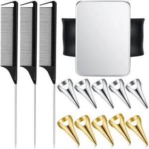 10 Pieces Hair Parting Ring 3 Steel Rat Tail Braiding Comb And Magnetic Wrist Pin Selecting Finger Tool Combs For Stitch(black  Gold)