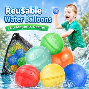 KGC Reusable Water Balloons, 6/12/24 PCS No Magnets Silicone Splash Balls with Mesh Bag, Quick Refill Summer Pool Beach Backyard Toys for Kids, Great for Inflatable Swimming Pools