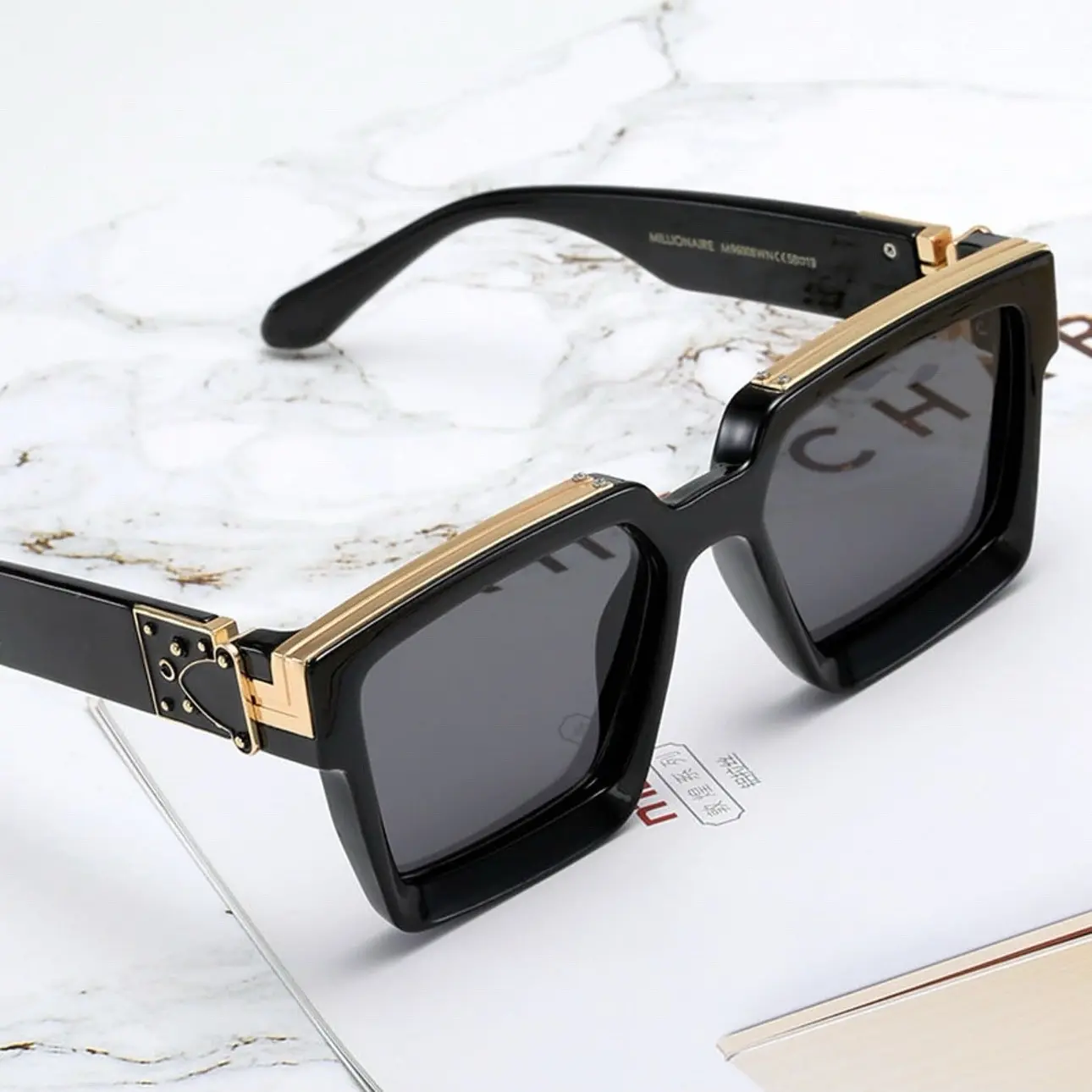Unisex Funky Oversized Retro Square Fashionable Sunglasses - Men's, Aesthetic, Geometric-Shaped, Dark-Lensed Styles, UV400 UV Protection Lenses, Acetate Full-Rim Frames, Natural Material, Stylish Spring Glow-Up Design, Men's Sunglasses, Aesthetic Men's Su