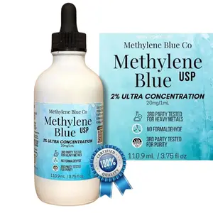 Methylene Blue Co  Ultra Concentration 3.75 fl oz Glass Bottle & Dropper Nootropic Supplement for Humans Brain Boost Energy Mood Support Made in USA Heavy Metal Tested Zinc
