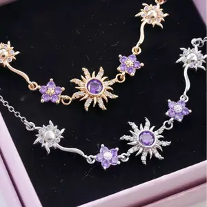 Spining Sunflower Opal Jewerly Gift Sets Wonderful Australia Natural Opal Stone For Decoration,2025 Best Gift To Yourself, Family Or Friends Jewelry Fresh And Sweet Copper Gold Plated Purple Sunflower Princess Niche Light Luxury High Sense