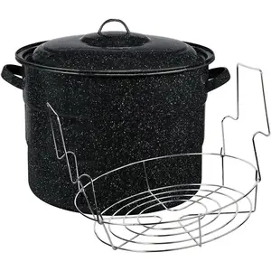 Enamel on Steel 21.5-Quart Water Bath Canner with lid & Jar Rack, Speckled Black, ensuring a cooking experience that is both safe and reliable