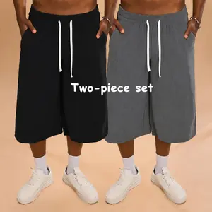 2pack Men’s American high‑street two‑piece 3/4 Pants set featuring a corduroy mid‑length pair with ribbed texture—breathable and non‑clingy.