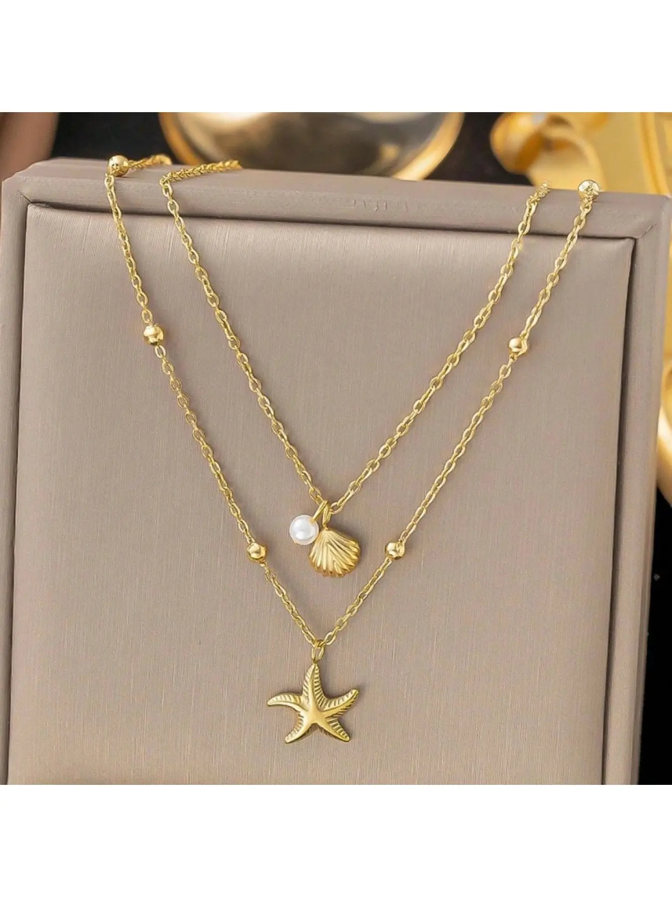 New Starfish Shell Pearl Pendant Necklace, Luxury Niche Versatile Minimalist Clavicle Chain for Women