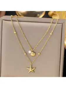 New cross-border starfish shell pearl pendant necklace, light luxury, niche and versatile, cold style collarbone chain for women