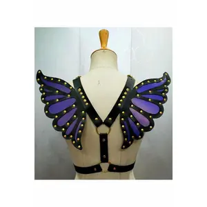 Faux Leather Purple/Gold Butterfly Wing Harness