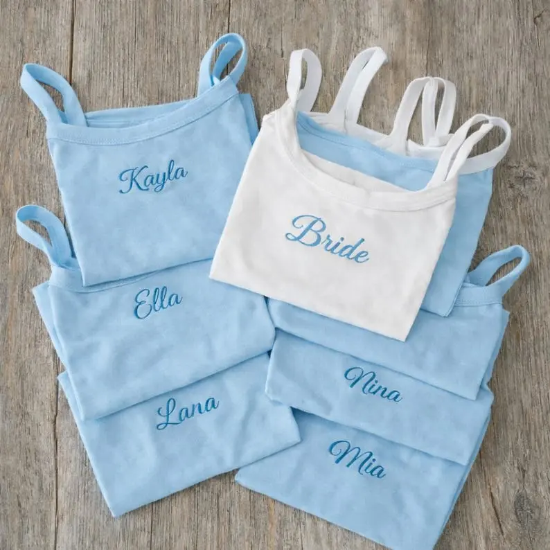 Personalized Bridesmaid Tank Top, Embroidered Name Wedding Party Shirt