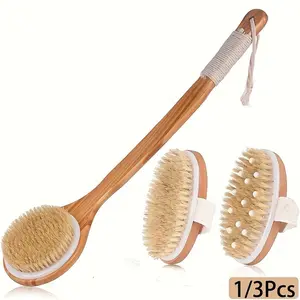 Body Dry Brush Set, Long Handle Exfoliating Shower Brush, Hard Back Scrubbing Tool, Wet or Dry Use, 1/3 Pieces Body Care Kit