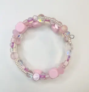 Pink Softness Wrap Bracelet | Handmade Pink Glass & Wooden Bead Bracelet | Self Love Jewelry | Double Wrap Memory Wire Bracelet