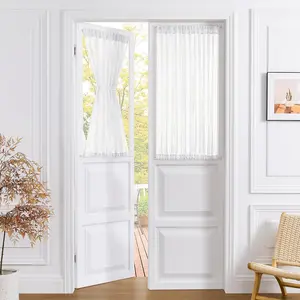 Small Sheer Door Curtain Closet Linen Textured Curtain Sheers Doorway Light Filtering Voile French Door Rod Pocket Curtains Patio Glass Doors, 25 x 40 inches Long, White, 1 Panel