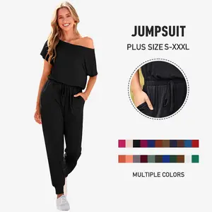 Women's Jumpsuit Plus Size S-XXXL Off-Shoulder Elastic Waist Stretchy Loose Minimalist Comfy Clothes Casual Outdoor Lightweight Romper - Fabric - Womenswear Pants Style romper