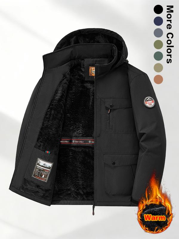 Men's Winter Sherpa Fleece Lined Hooded Jacket, Warm Windproof Multi-Pocket Work Coat, Suitable for Outdoor Activities and Casual Wear