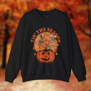 Dancing Skeleton Fall Sweatshirt, Halloween Crewneck Jumper, Unisex Orange Sweater, Spooky Autumn Pullover, Seasonal Top