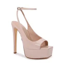 Elysa - Beige Platform High Heel Women's Shoes with Adjustable Ankle Strap & Bold Open Square Toe Elegant Summer Footwear