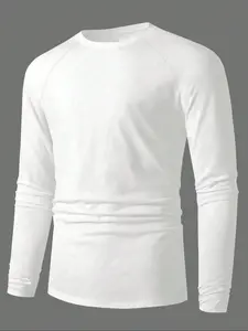 Men's Round Neck Long Sleeve Casual Plain Fitted T-Shirt Top, Comfortable Fit for Daily Wear, Layering Suitable, Ideal for Leisure or Sports Activities