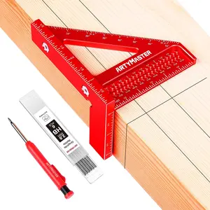 3.8"Mini 3D Multi-Angle Measuring Square Ruler, WT102A High Precision Hole Scribing Woodworking Tools, 0-90° Aluminum Alloy Carpenter Square Wood Working Toolsa