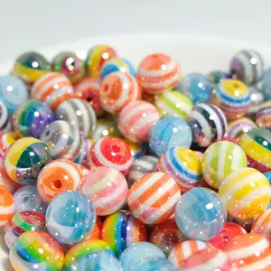 10Pcs 16mm Colorful Rainbow Candy Round Beads DIY Craft Decorations For Jewelry Making Beadable Pen Phone Chain Keyring Supplies Earrings Bracelet Necklace Accessories Home Decor Charms