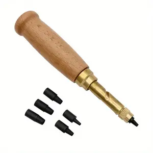 Leather Punching Tool Auto Removable Belt Noise Reduction Screw Hole Punch Craft Book Drill Sewing With 6 Size Tip 1.5 - 4.0mm