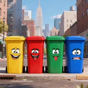 4pcs Cartoon Face Decorative Stickers, Waterproof Self-Adhesive Vinyl Cute Expressions for Trash Can Fridge Decoration, Bathroom Accessories Home Decor