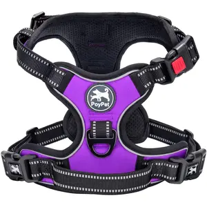 Poypet No Pull Dog Harness, No Choke Front Clip Dog Reflective Harness, Adjustable Soft Padded Pet Vest with Easy Control Handle for Small to Large Dogs(Purple,M) PoyPet