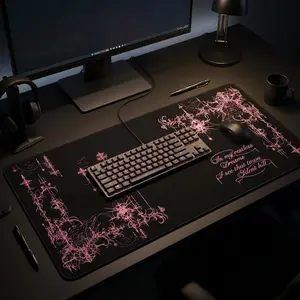 Pink Silent Hill Gothic Chandelier Script Desk Mat  Black Keyboard Mouse Pad