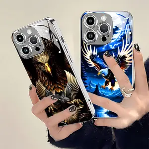 Majestic eagle Pattern Luxury Electroplated hd Glass iphone case applicable for iPhone 16ProMax 15 14 13 12 11 Plus cases fully wrapped edges drop resistant new style protective case urban sophisticated phone case high-end feel nic mosnovo woman