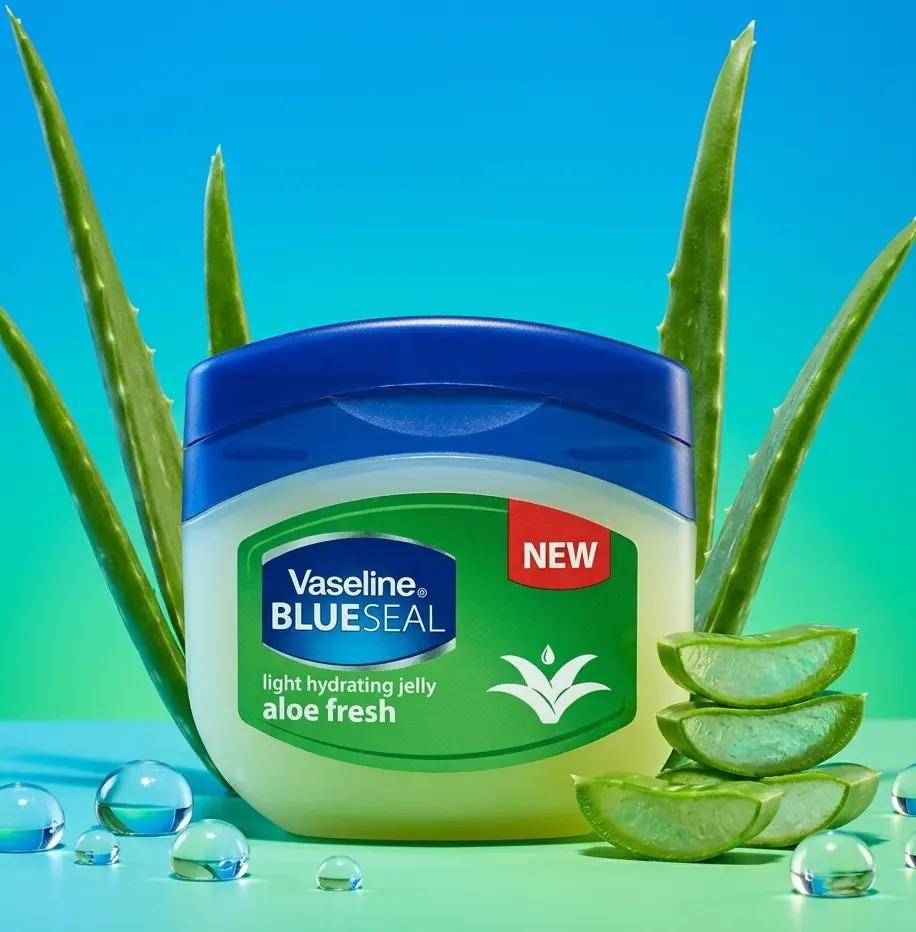 Vaseline Blue Seal Aloe Fresh Petroleum Jelly (50mL/1.7oz) - Light Gel Formula, Aloe Vera, Hydration Boost, Sensitive-Safe, Compact, Daily Self Care Products for Body Care Routine Moisturizer