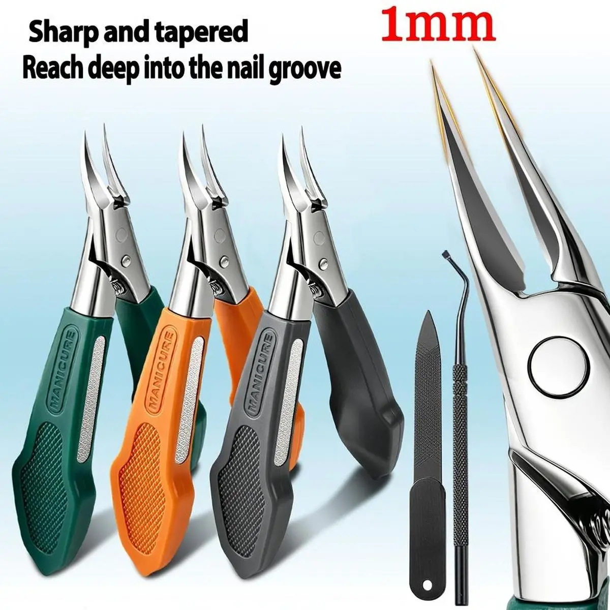 Professional Stainless Steel Nipper - 1mm Ultra Sharp Precision Cuticle Trimmer, Heavy Duty Manicure & Pedicure Tool with File for Thick & Ingrown Nails, Dead Skin & Hangnail Remover for Adults