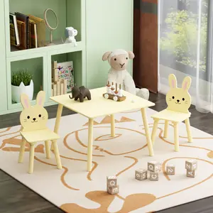Table and Chair Set with 2 Bunny Chairs  Wooden Activity Table for Adorable Animal Design Study Play Set for Playroom Bedroom Classroom
