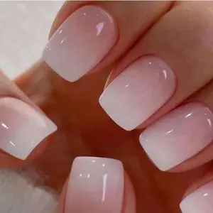 Nails Press ons,White Ombre Short Square Press on Nails Fake Nails Glossy Acrylic Artificial Nails Stick on Nails for Women 32Pcs