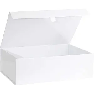 1 Pack White Hard Gift Box With Magnetic Closure Lid 10.5"x7"x3" Rectangle Favor Boxes With White Glossy Finish (1 Box)