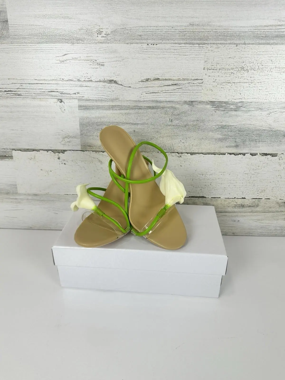 Flower High Heels for Women Calla Lily Open Toe Floral Stilettos Heels, Size 8.5